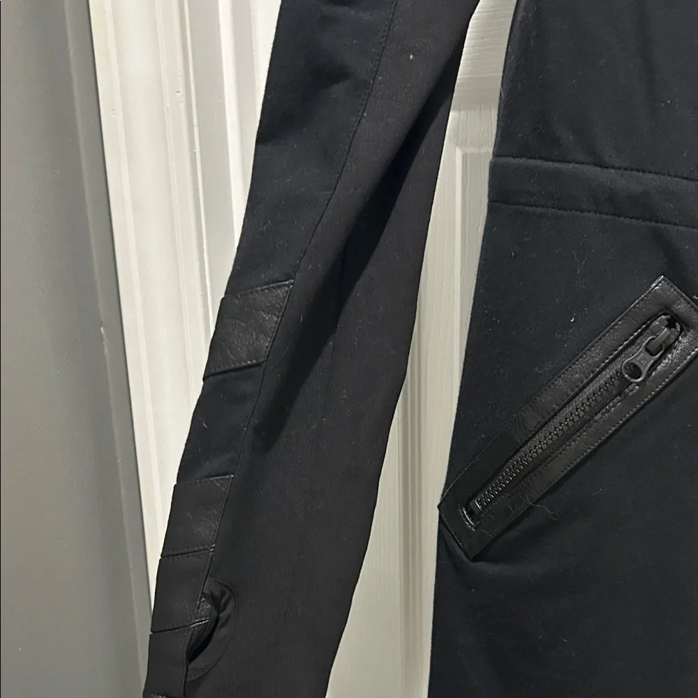 Black Hooded BLANC NOIR Jacket with Leather Accents & Hood **Brand New** - Picture 3 of 6